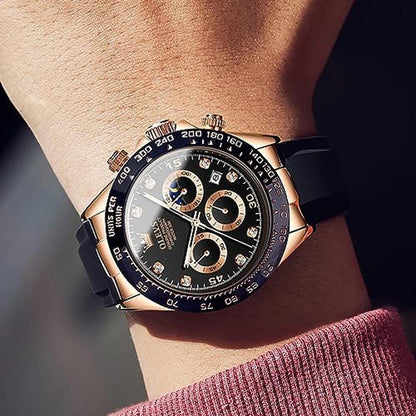 Men Watch: OLEVS Chronograph Diamond Business Dress – Side View
