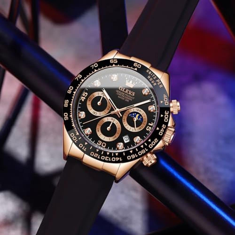 Men Watch: OLEVS Chronograph Diamond Business Dress – Close-up Detail