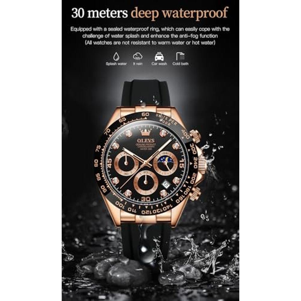 Men Watch: OLEVS Chronograph Diamond Business Dress – In Use