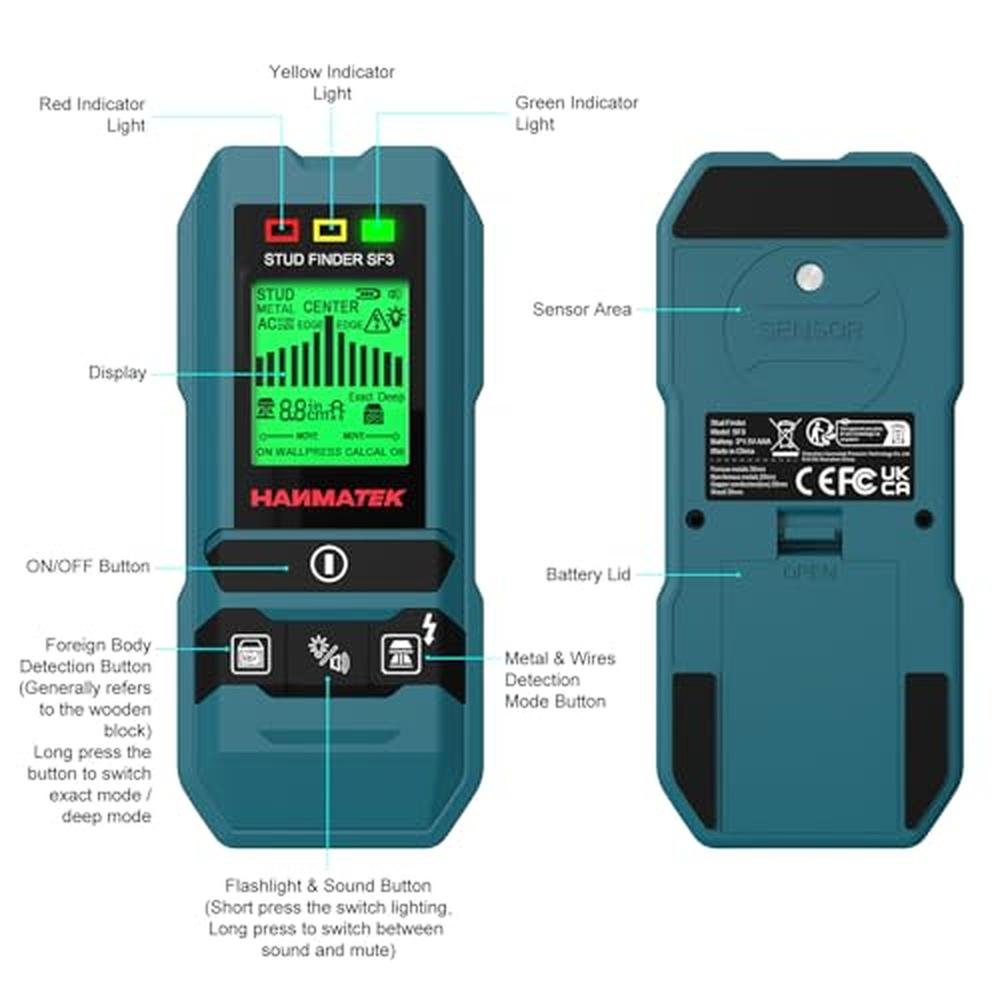 HANMATEK SF3 6-in-1 Stud Finder – Side View