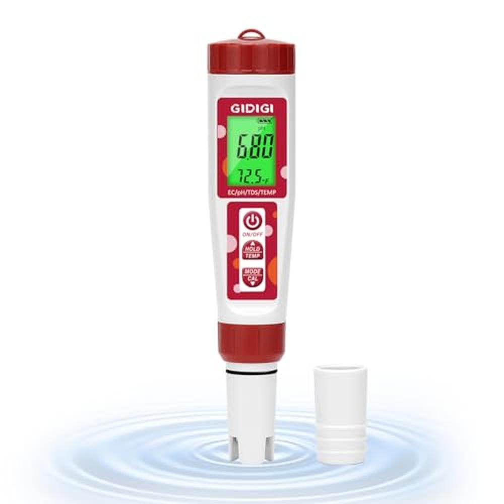 Water Testing Solution: GIDIGI 4-in-1 EC PPM Temp pH Tester – Front View