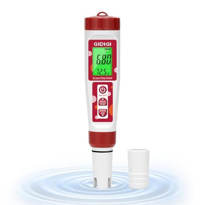 Water Testing Solution: GIDIGI 4-in-1 EC PPM Temp pH Tester – Front View