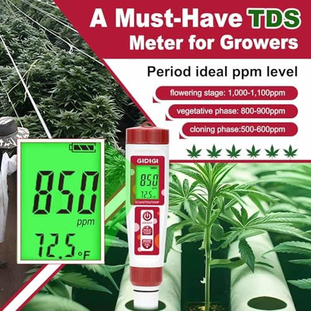 Water Testing Solution: GIDIGI 4-in-1 EC PPM Temp pH Tester – In Use