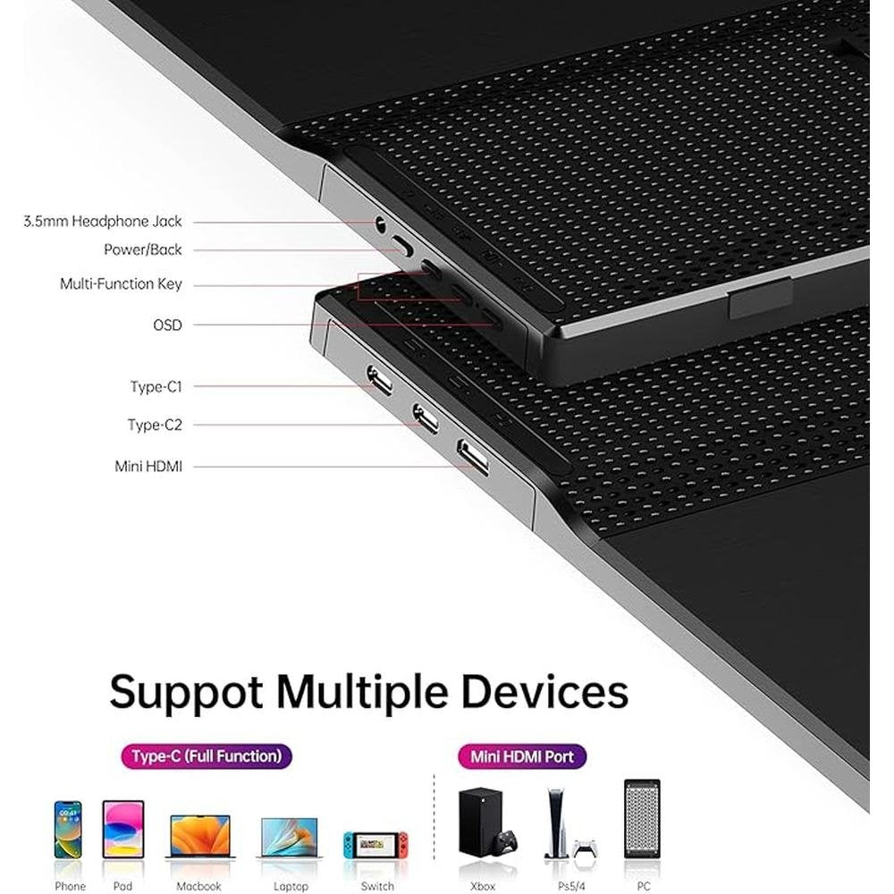 Monitor YXK: YXK Portable 15.6 Inch 1080p USB-C HDMI Ultra – Close-up Detail