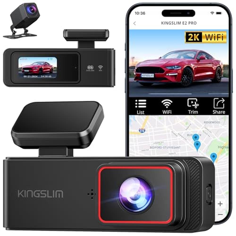 Dash Camera: Kingslim Dash Cam Front and Rear 2K+1080P Mini – Front View