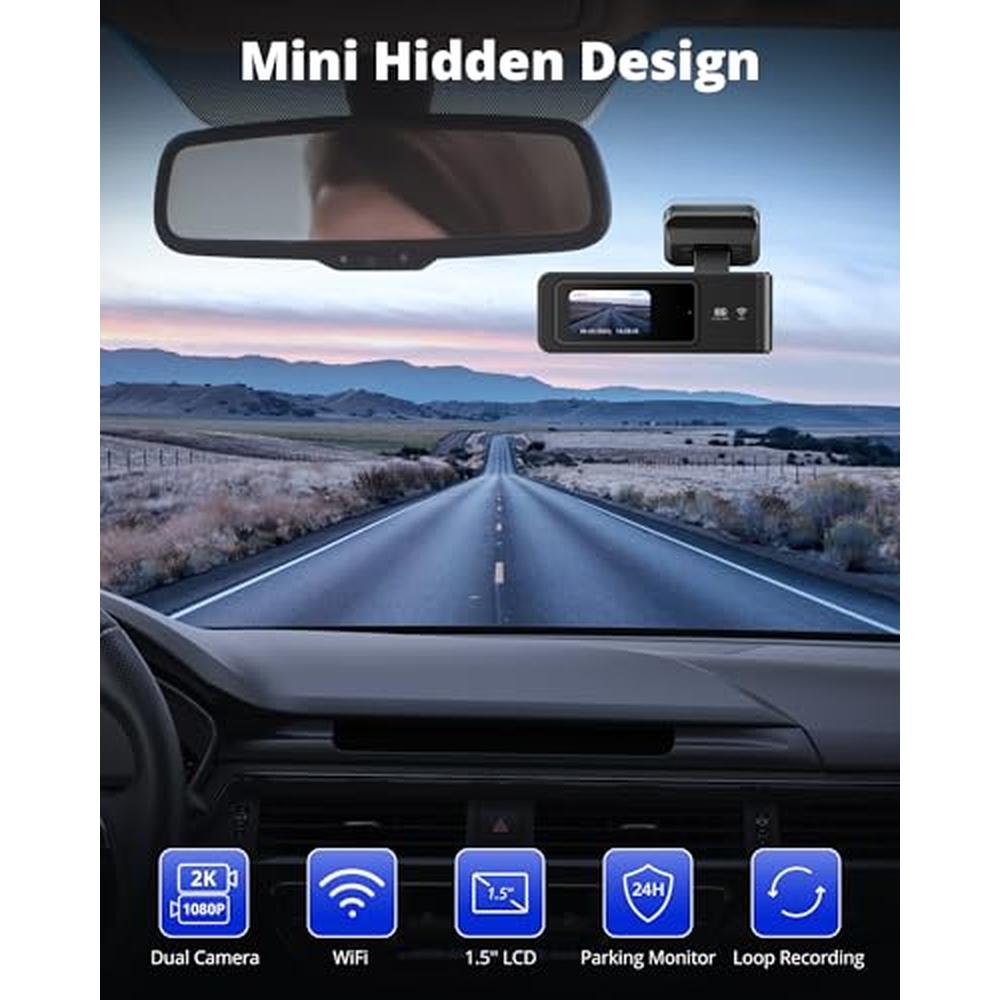 Dash Camera: Kingslim Dash Cam Front and Rear 2K+1080P Mini – Side View