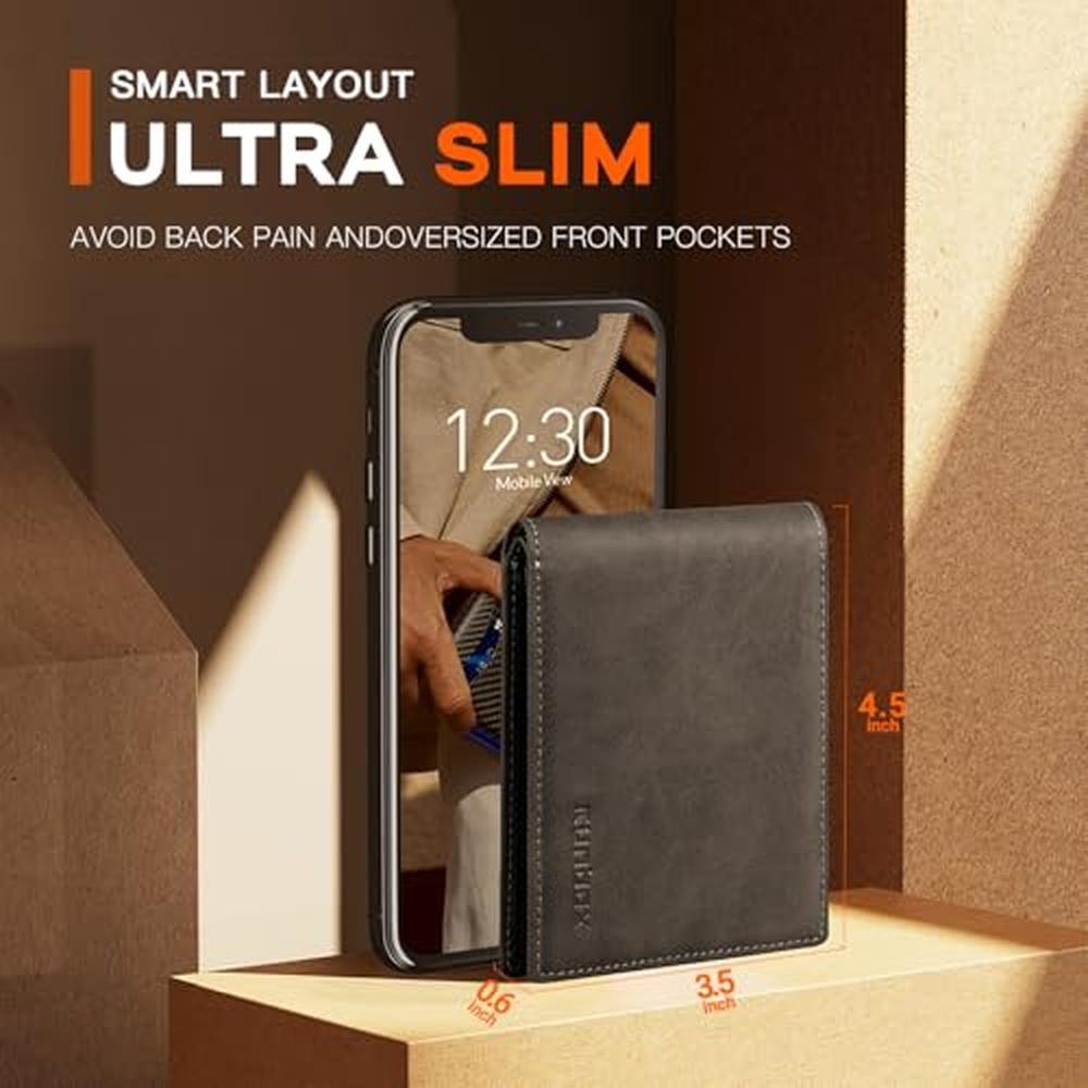 RUNBOX Wallet for Men Slim Leather Bifold RFID Blocking – Close-up Detail