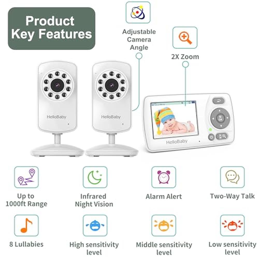 Baby Monitor: HelloBaby Monitor with 2 Cameras 2.4 Portable – Side View
