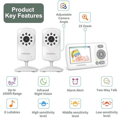 Baby Monitor: HelloBaby Monitor with 2 Cameras 2.4 Portable – Side View