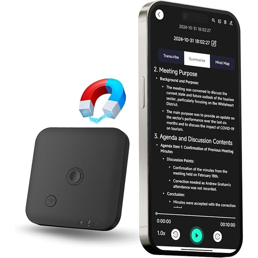 Voice Recorder: Focase Dictaphone with App for AI – Front View