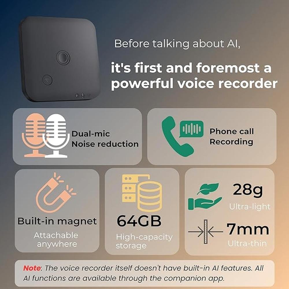 Voice Recorder: Focase Dictaphone with App for AI – Side View