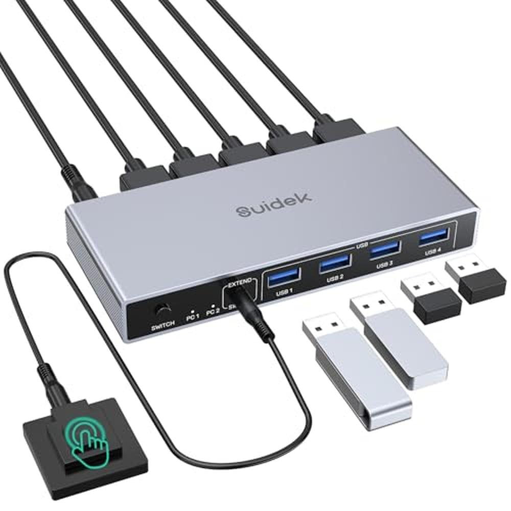 KVM Computers: SUIDEK HDMI KVM Switch 1 Monitor 2 Computers – Front View