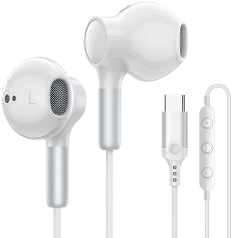 iPhone Headphones: USB C Earbuds for iPhone 16 – Front View