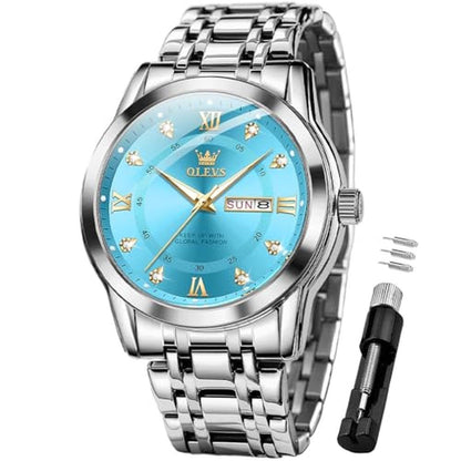 Men's Olevs Watch: Olevs Blue Analog Diamond – Front View