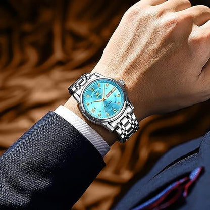 Men's Olevs Watch: Olevs Blue Analog Diamond – Side View