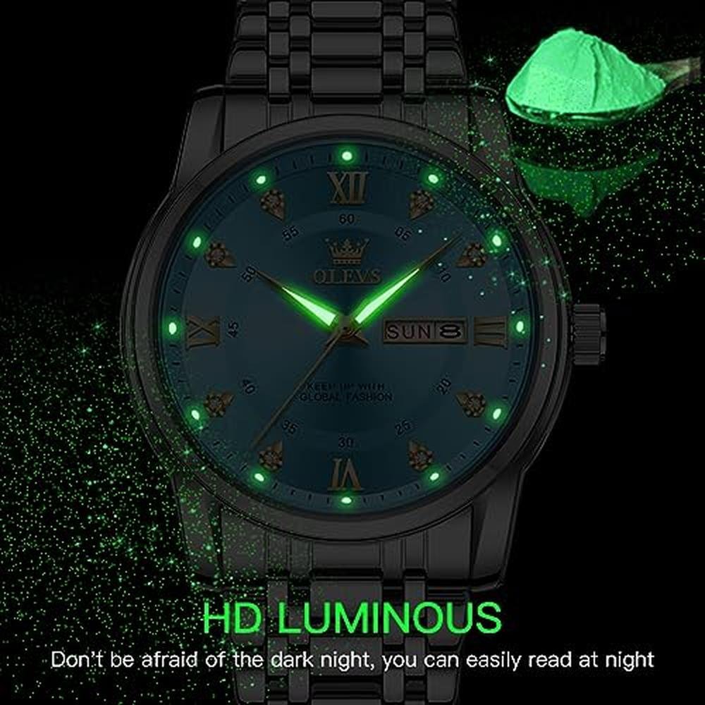 Men's Olevs Watch: Olevs Blue Analog Diamond – In Use