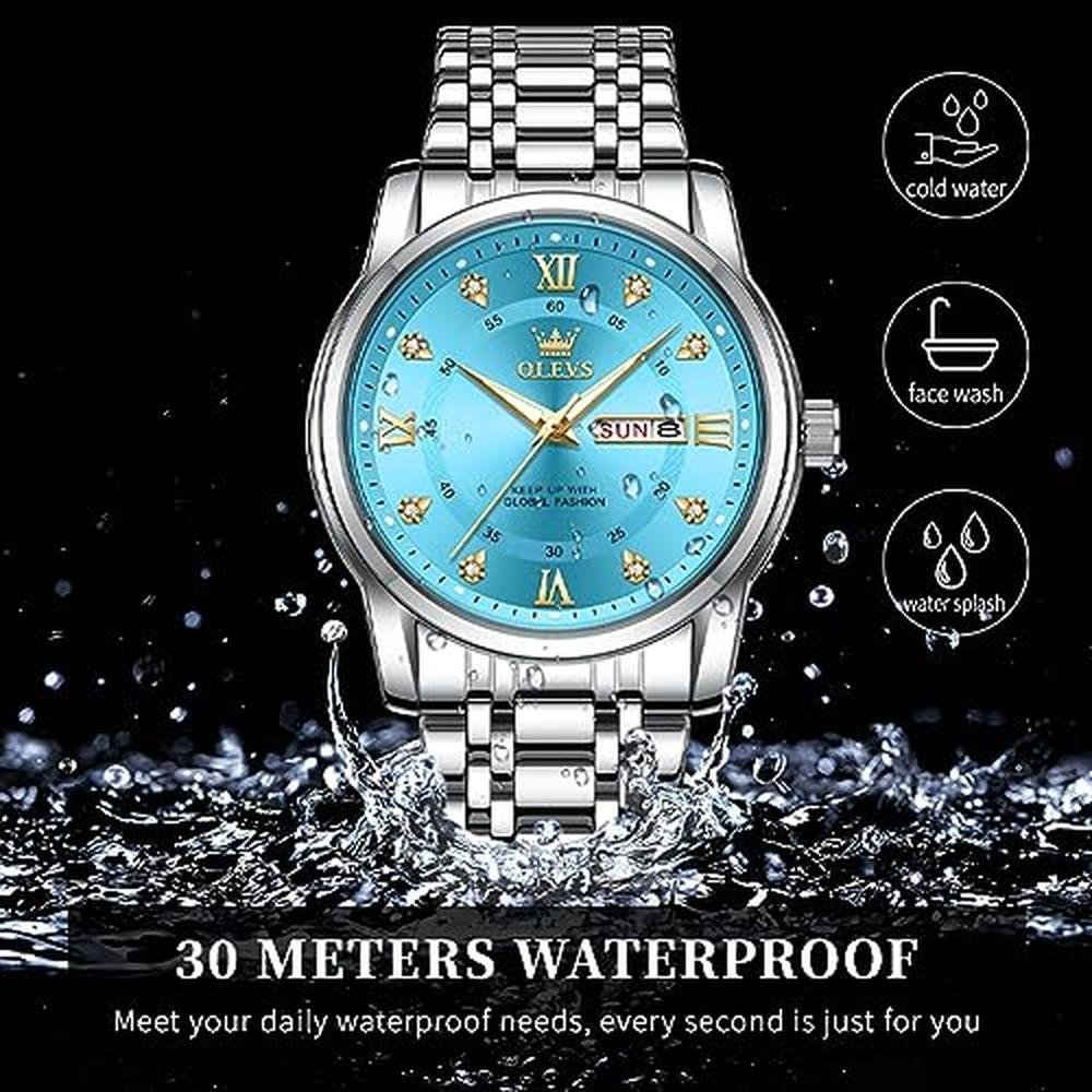 Men's Olevs Watch: Olevs Blue Analog Diamond – Packaging