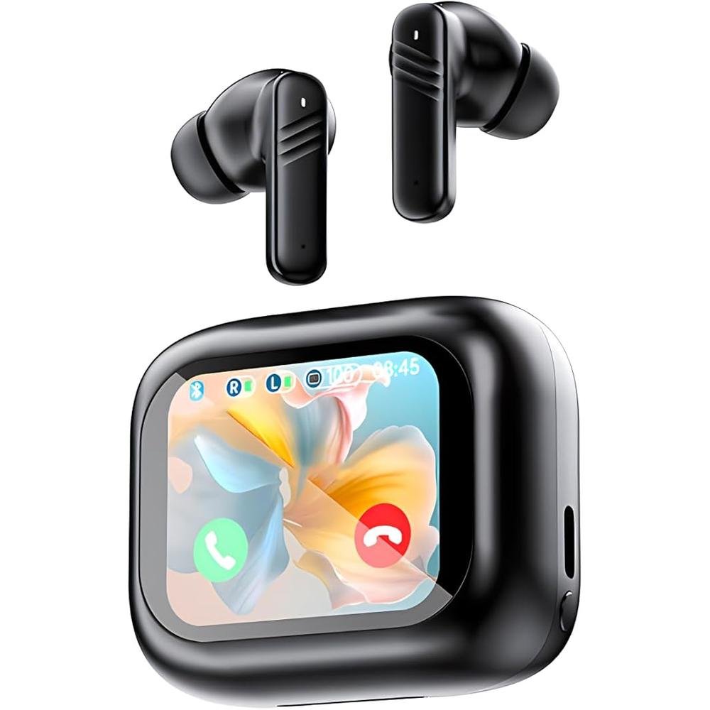 ANC Wireless Earbuds with Smart Touch Screen -Active Noise – Front View