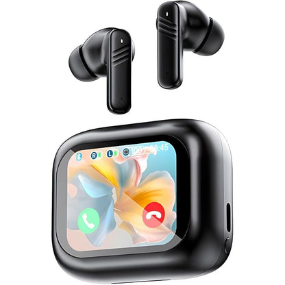 ANC Wireless Earbuds with Smart Touch Screen -Active Noise – Front View