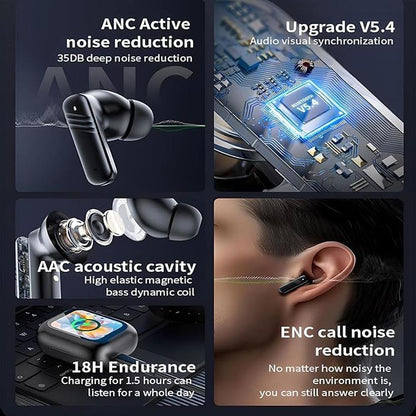 ANC Wireless Earbuds with Smart Touch Screen -Active Noise – Close-up Detail