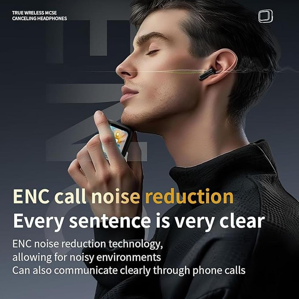 ANC Wireless Earbuds with Smart Touch Screen -Active Noise – In Use