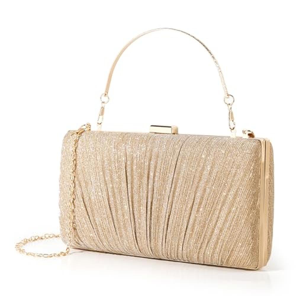 Kseymeir Clutch: Kseymeir Pleated Evening Handbag with Chain – Front View