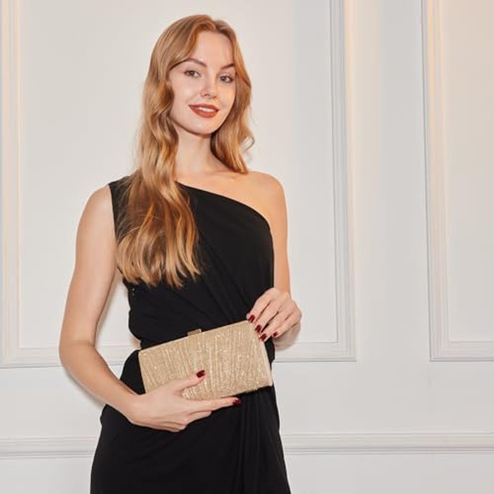 Kseymeir Clutch: Kseymeir Pleated Evening Handbag with Chain – Side View