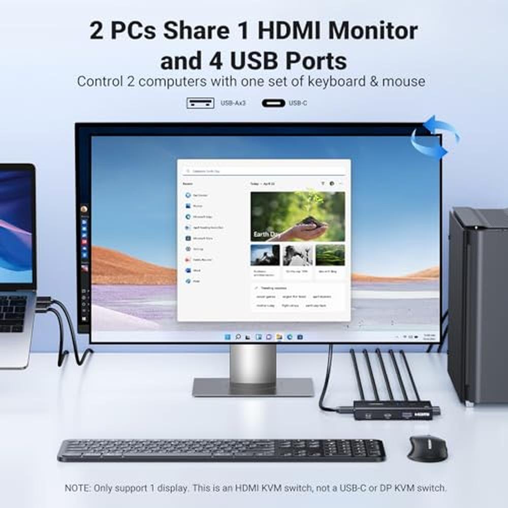 High-Performance 4K@60Hz HDMI KVM Switch for Dual Computer – Side View