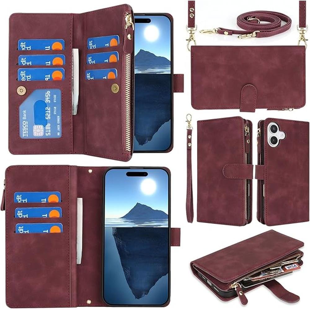 Case iPhone 16 5G: Jaorty Fit Wallet Case with Strap – Front View