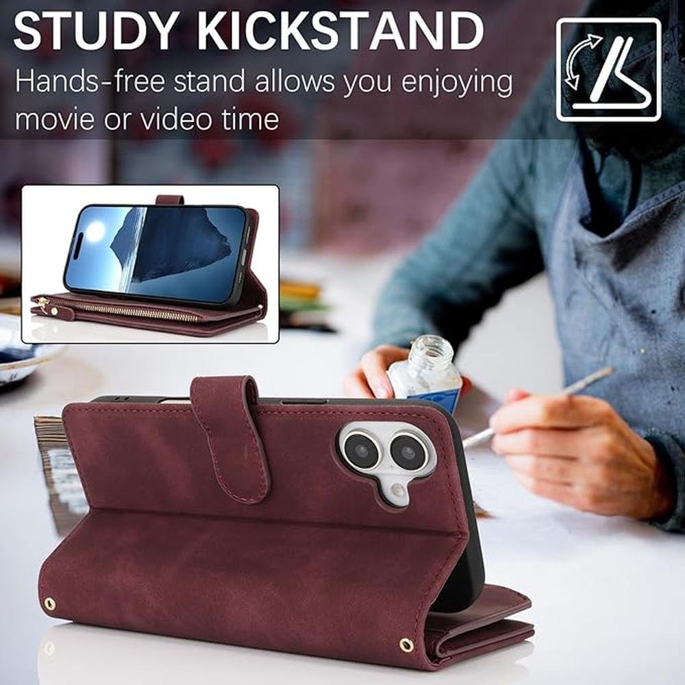 Case iPhone 16 5G: Jaorty Fit Wallet Case with Strap – In Use