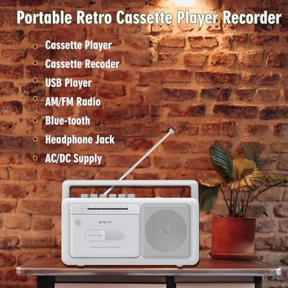 Cassette Tape Player: Bluetooth Boombox AM/FM Radio USB – Side View