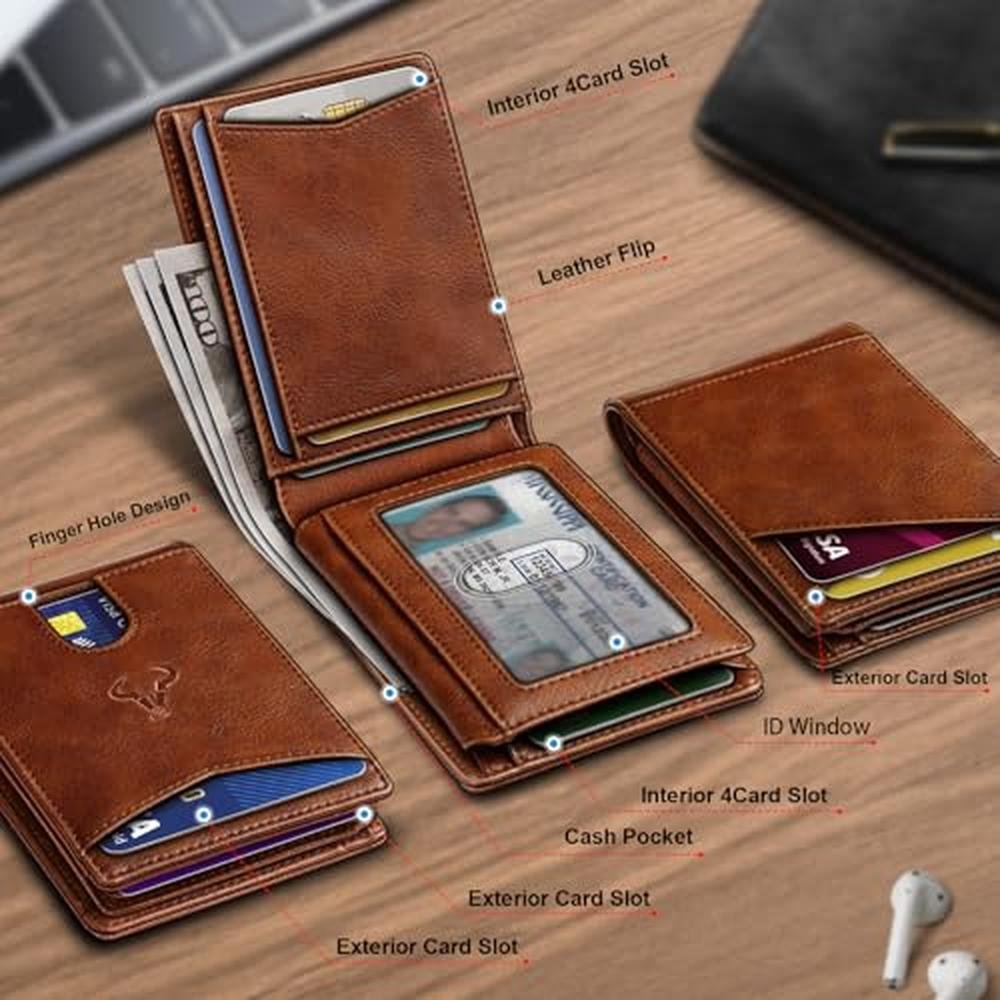 BULLIANT Men Wallet: Slim Leather Wallet Front Pocket Card – Side View