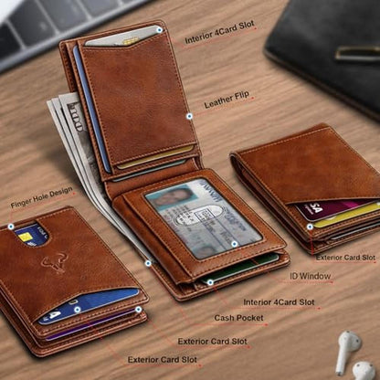 BULLIANT Men Wallet: Slim Leather Wallet Front Pocket Card – Side View