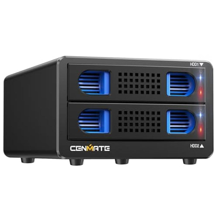 RAID Enclosure: CENMATE Aluminum Dual Bay Hard Drive RAID – Front View