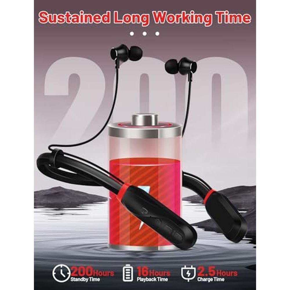 Neckband Headphones: TERUBIN Bluetooth 200H Long Playtime – Side View