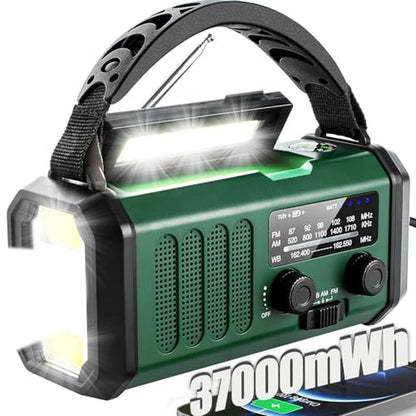Hand Crank: QAUYYW Emergency Radio 37000mWh Solar Powered – Front View