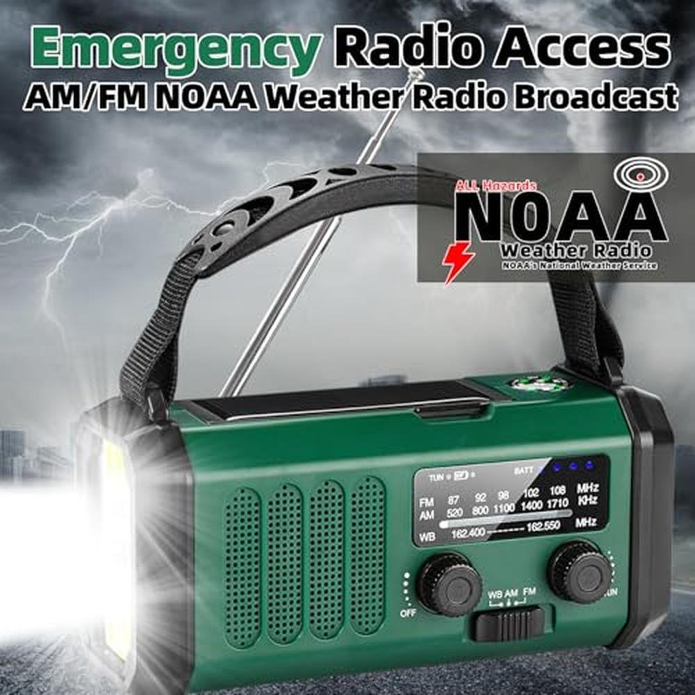 Hand Crank: QAUYYW Emergency Radio 37000mWh Solar Powered – In Use