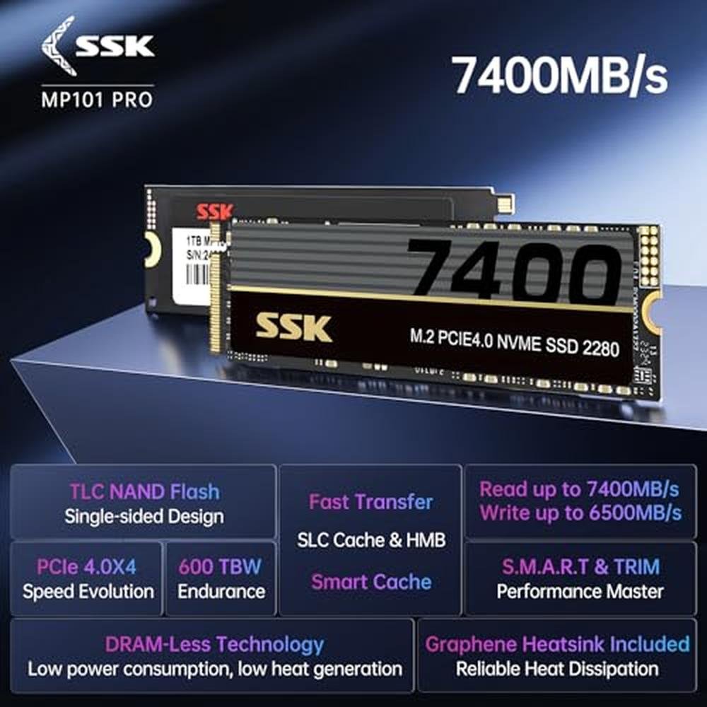 NVMe SSK: SSK M.2 NVMe SSD 1TB PCIe Gen 4.0 x4 M.2 2280 SSD – Side View