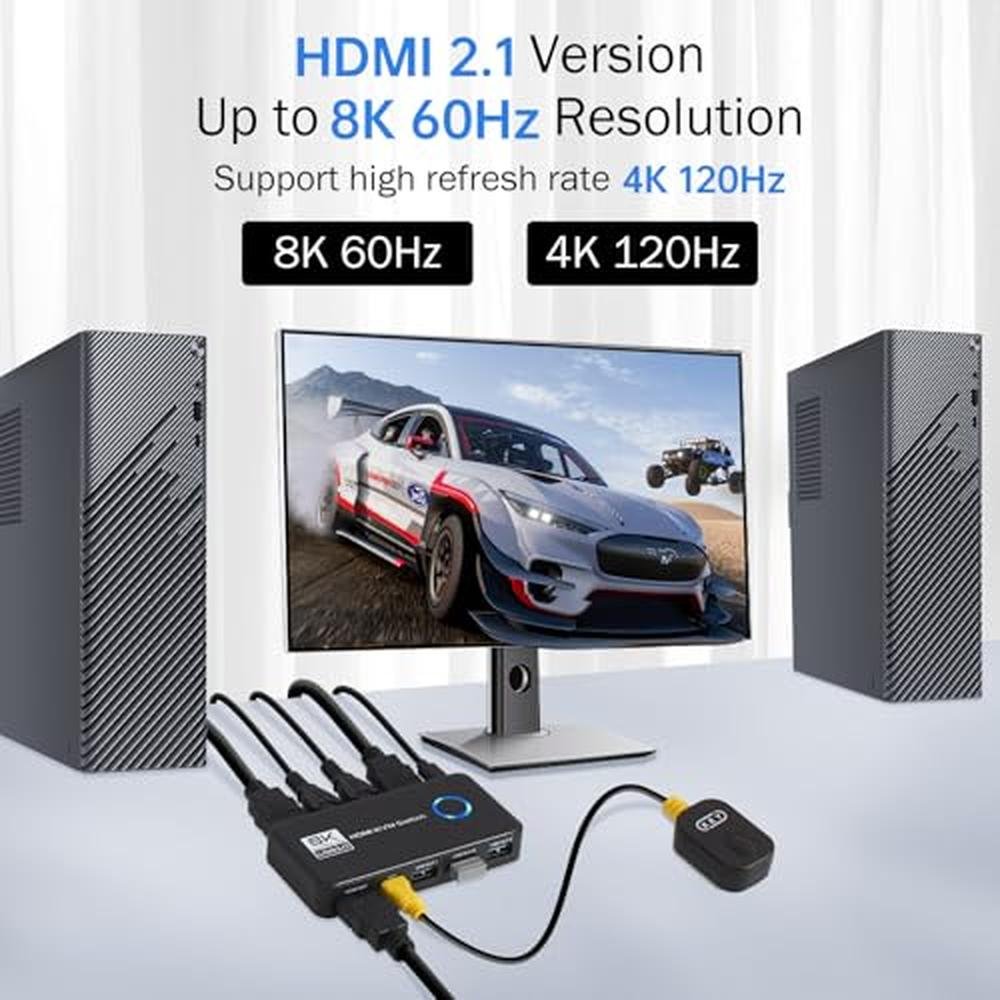 KVM Monitor: 8K@60Hz HDMI 2.1 KVM Switches with 3 USB 3.0 – Close-up Detail