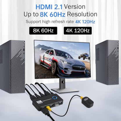 KVM Monitor: 8K@60Hz HDMI 2.1 KVM Switches with 3 USB 3.0 – Close-up Detail