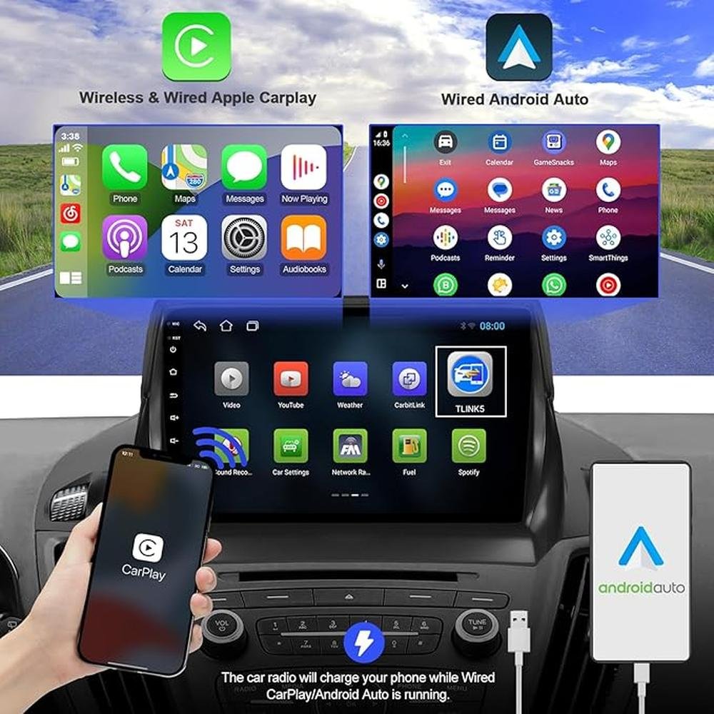 2+32G Android 12 Double Din Car Stereo for Ford Escape – Side View