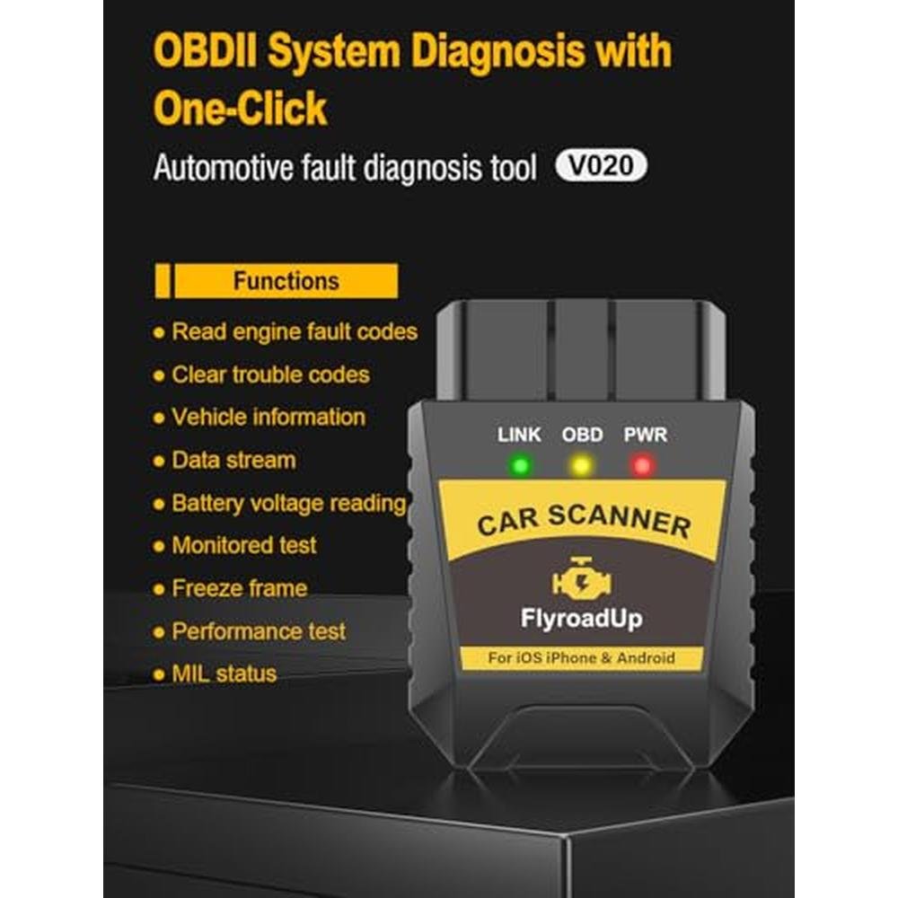 FlyroadUp OBD2 Scanner Bluetooth for iPhone iOS Android – Side View