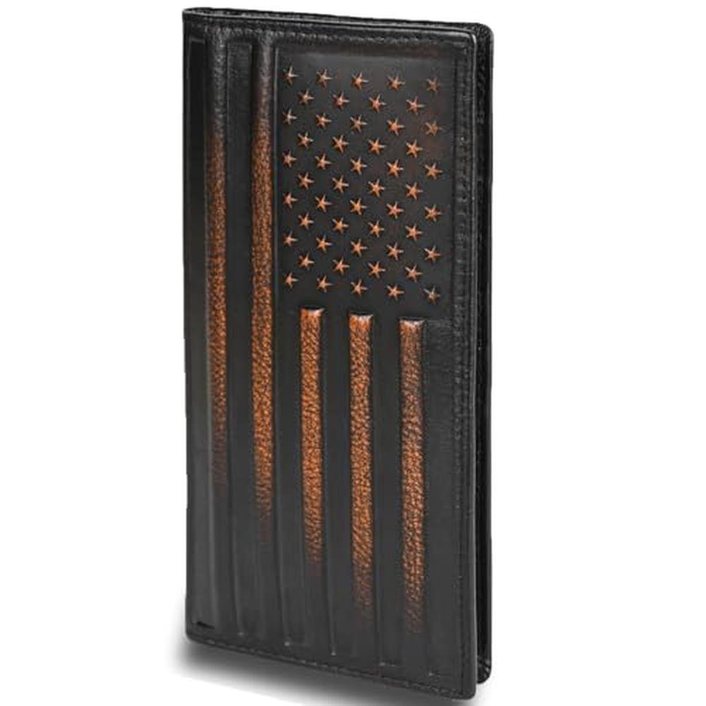 DK86 USA Flag Long Wallet For Men Full Grain Leather with – Front View