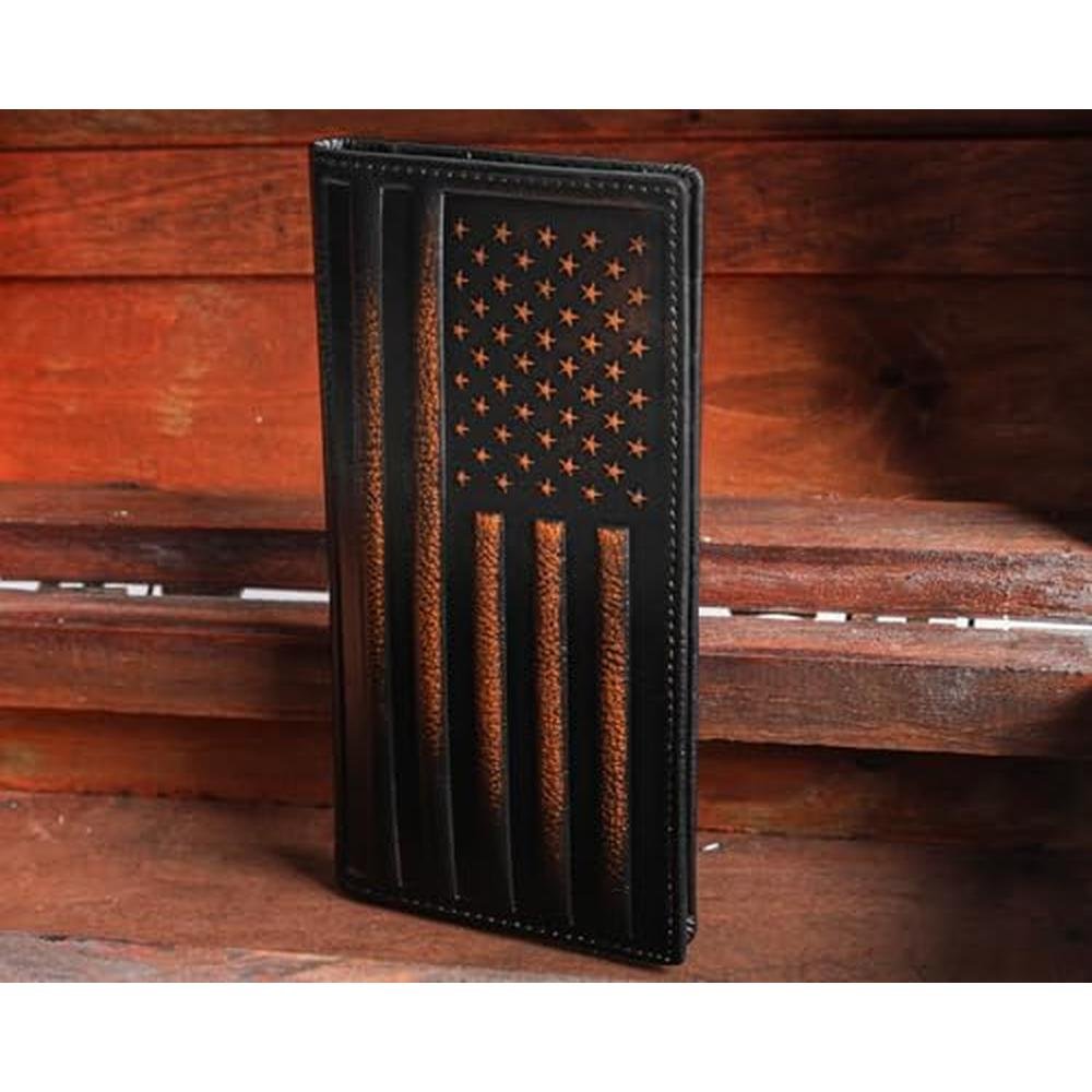 DK86 USA Flag Long Wallet For Men Full Grain Leather with – Side View