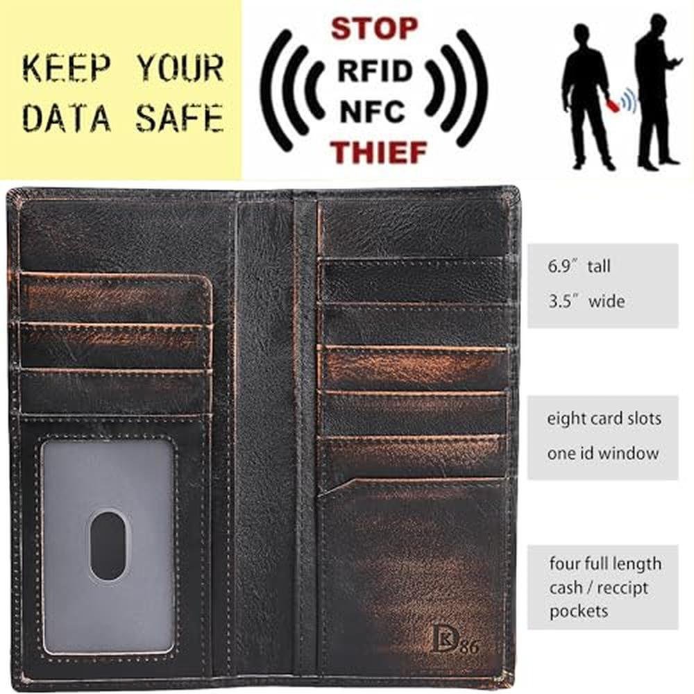 DK86 USA Flag Long Wallet For Men Full Grain Leather with – Close-up Detail