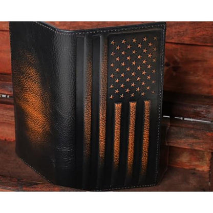 DK86 USA Flag Long Wallet For Men Full Grain Leather with – Packaging
