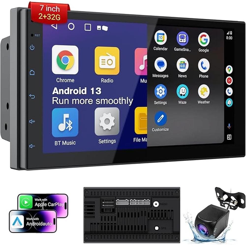 Wireless Double Din Car Stereo with 7" HD Touchscreen – Front View