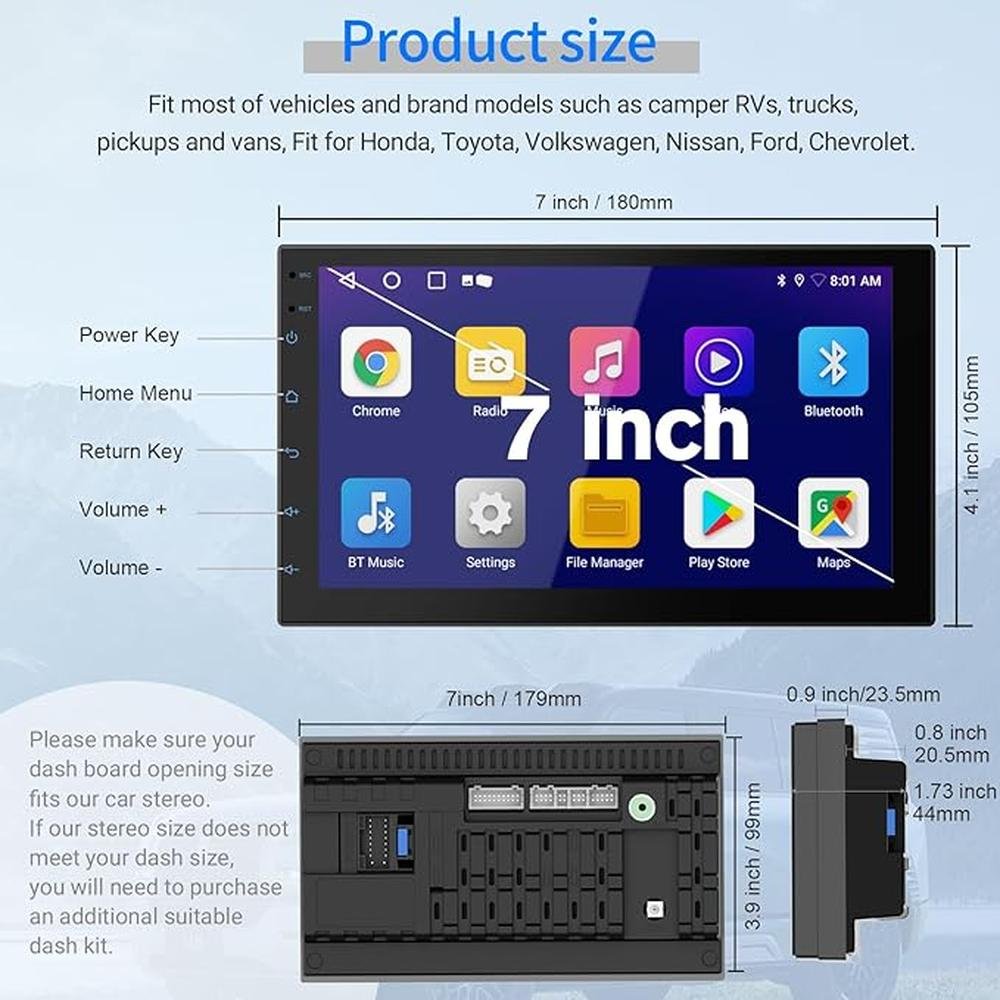 Wireless Double Din Car Stereo with 7" HD Touchscreen – Side View