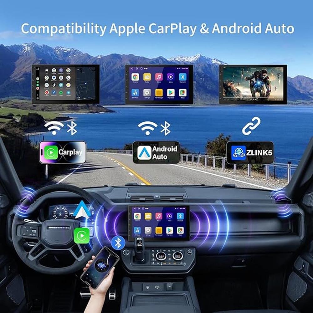 Wireless Double Din Car Stereo with 7" HD Touchscreen – Close-up Detail