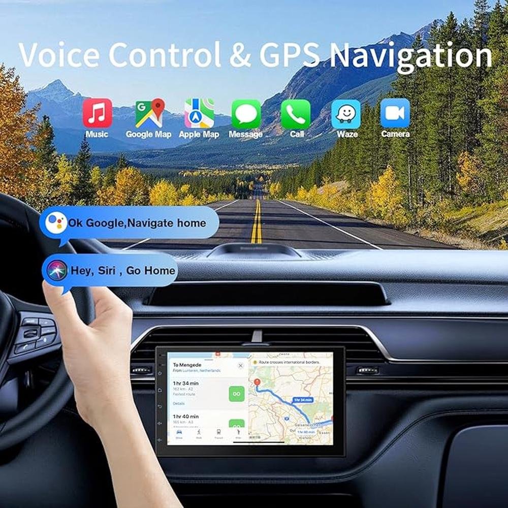Wireless Double Din Car Stereo with 7" HD Touchscreen – In Use